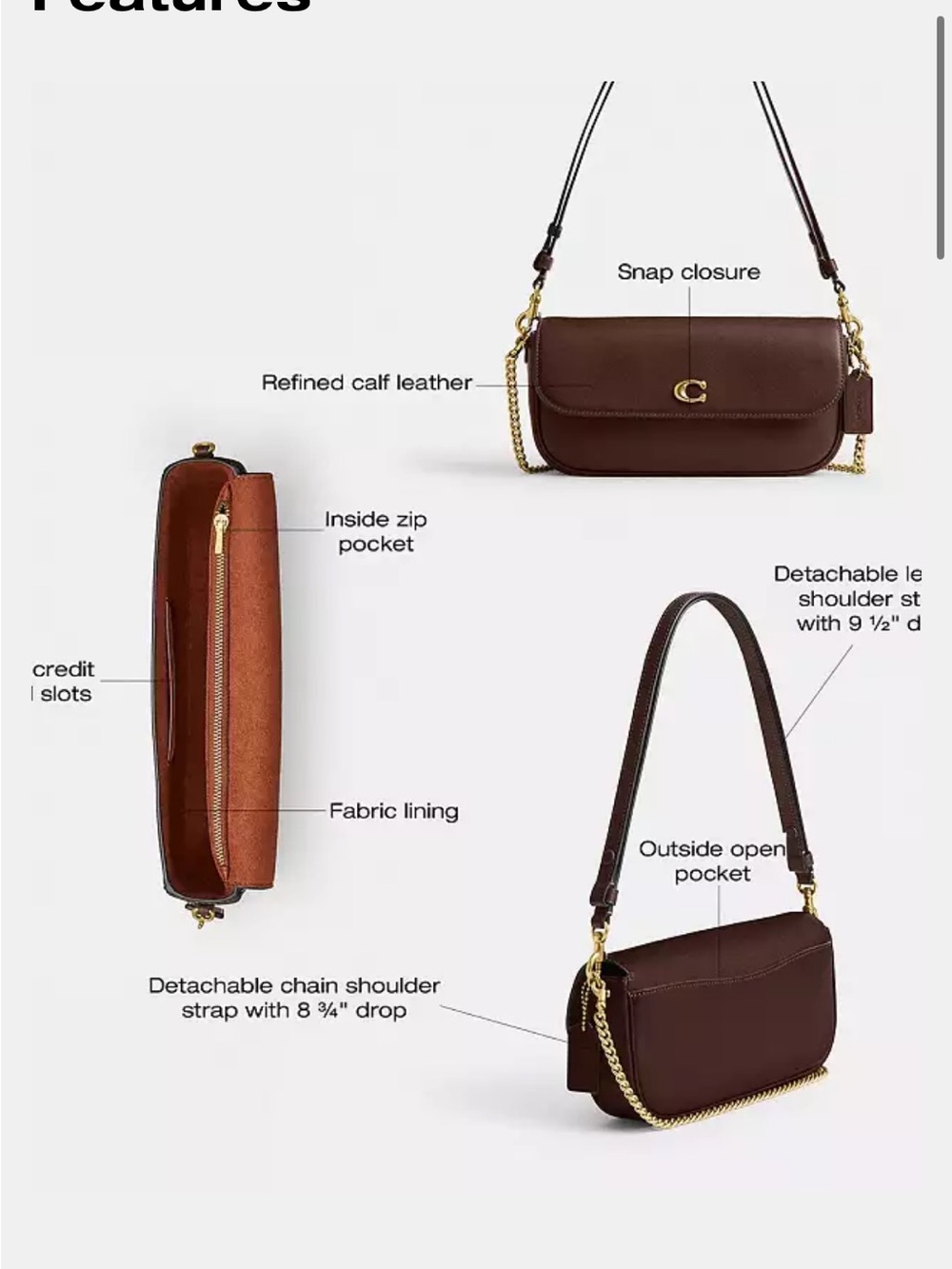 Coach Brook Flap Chain Bag in Maple Brown with Brass Hardware gently used - Picture 6 of 16